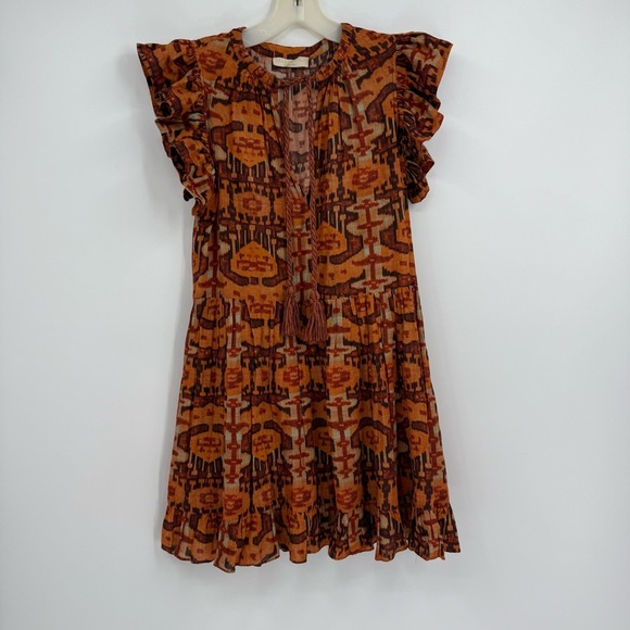 Ulla Johnson Lina Flutter Sleeve Mini Dress Size XS Sleeveless Tassel Ties Brown - Picture 12 of 12